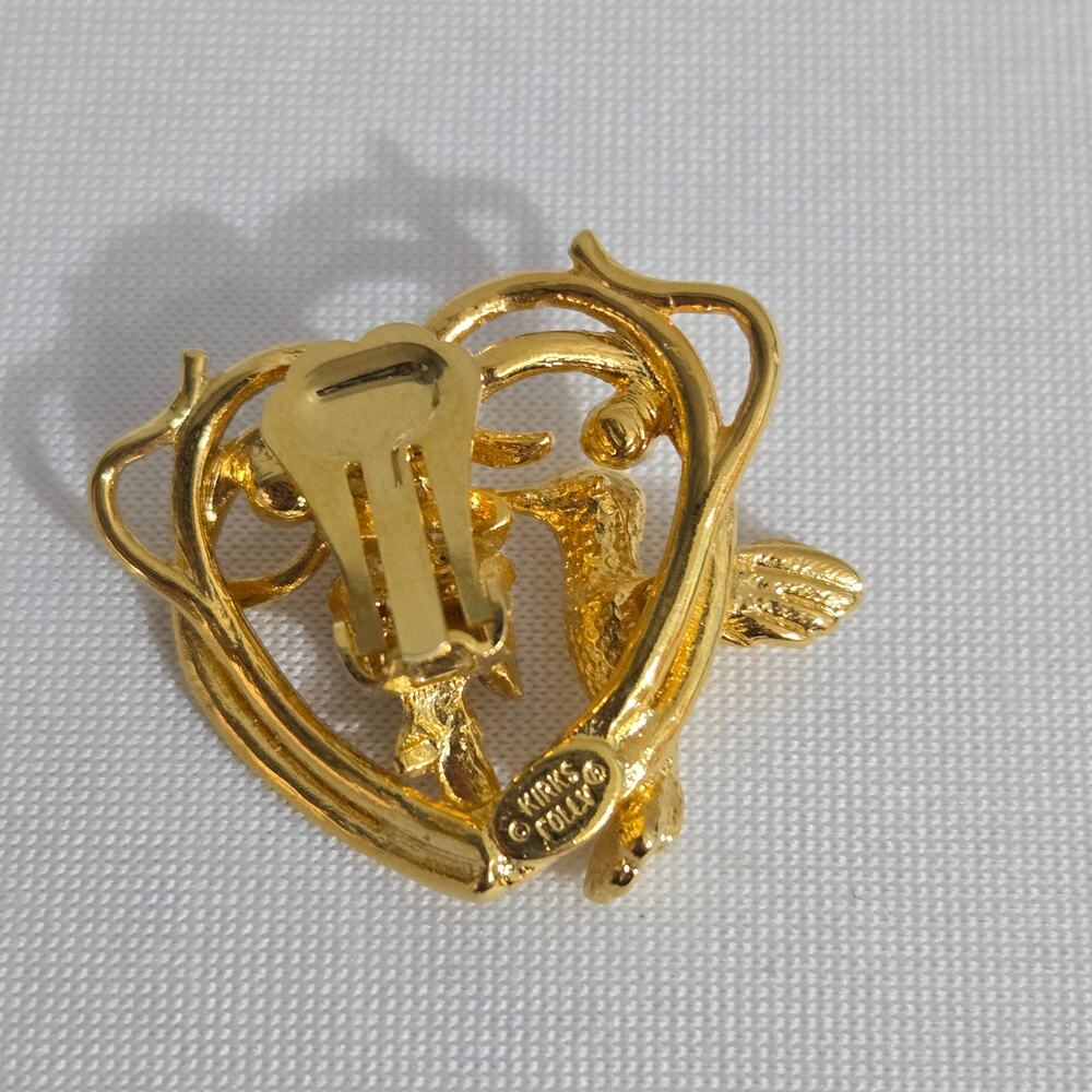 Vintage Kirks Folly Hummingbird Wisteria Heart Shaped Clip on Earrings - Picture 5 of 7